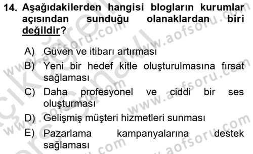 Yeni İletişim Teknolojileri Dersi 2018 - 2019 Yılı 3 Ders Sınav Soruları 14. Soru