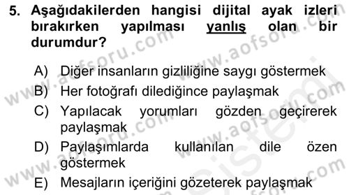 Yeni İletişim Teknolojileri Dersi 2018 - 2019 Yılı (Vize) Ara Sınav Soruları 5. Soru