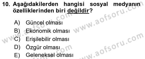 Yeni İletişim Teknolojileri Dersi 2018 - 2019 Yılı (Final) Dönem Sonu Sınav Soruları 10. Soru