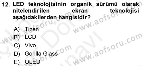 Yeni İletişim Teknolojileri Dersi 2018 - 2019 Yılı (Final) Dönem Sonu Sınavı 12. Soru