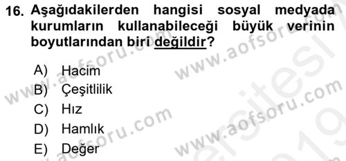 Yeni İletişim Teknolojileri Dersi 2018 - 2019 Yılı (Final) Dönem Sonu Sınav Soruları 16. Soru