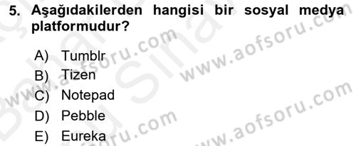 Yeni İletişim Teknolojileri Dersi 2018 - 2019 Yılı (Final) Dönem Sonu Sınavı 5. Soru