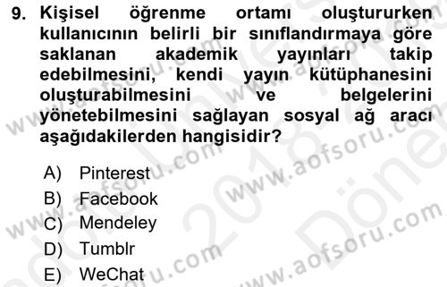 Yeni İletişim Teknolojileri Dersi 2018 - 2019 Yılı (Final) Dönem Sonu Sınav Soruları 9. Soru