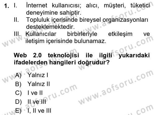 Yeni İletişim Teknolojileri Dersi 2018 - 2019 Yılı Yaz Okulu Sınavı 1. Soru