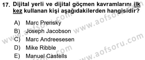Yeni İletişim Teknolojileri Dersi 2018 - 2019 Yılı Yaz Okulu Sınav Soruları 17. Soru