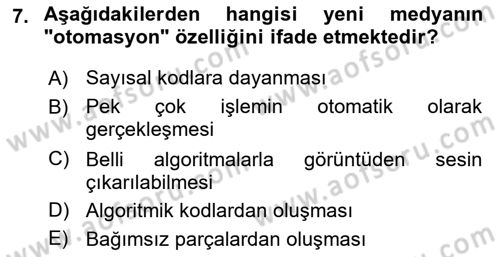 Yeni İletişim Teknolojileri Dersi 2018 - 2019 Yılı Yaz Okulu Sınav Soruları 7. Soru