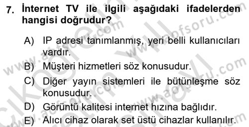 Yeni İletişim Teknolojileri Dersi 2021 - 2022 Yılı (Vize) Ara Sınav Soruları 7. Soru