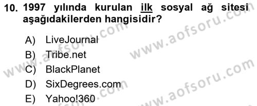 Yeni İletişim Teknolojileri Dersi 2021 - 2022 Yılı (Final) Dönem Sonu Sınavı 10. Soru