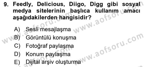 Yeni İletişim Teknolojileri Dersi 2021 - 2022 Yılı (Final) Dönem Sonu Sınavı 9. Soru