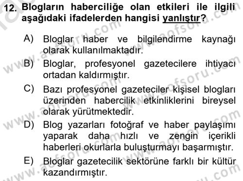 Yeni İletişim Teknolojileri Dersi 2021 - 2022 Yılı Yaz Okulu Sınav Soruları 12. Soru