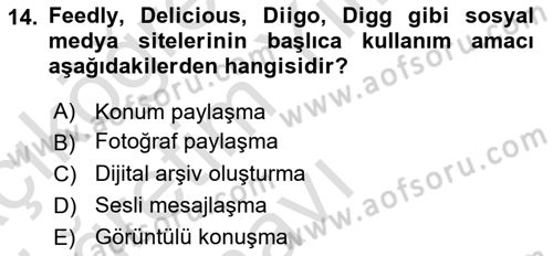 Yeni İletişim Teknolojileri Dersi 2021 - 2022 Yılı Yaz Okulu Sınav Soruları 14. Soru