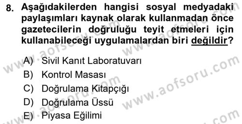 Yeni İletişim Teknolojileri Dersi 2021 - 2022 Yılı Yaz Okulu Sınav Soruları 8. Soru