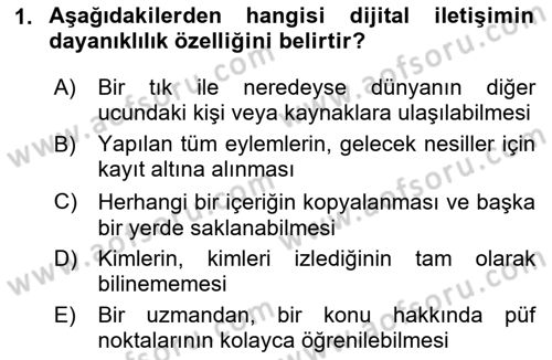 Yeni İletişim Teknolojileri Dersi 2023 - 2024 Yılı (Vize) Ara Sınav Soruları 1. Soru