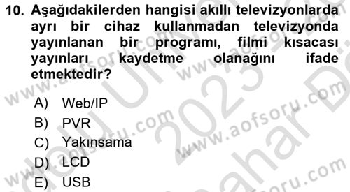 Yeni İletişim Teknolojileri Dersi 2023 - 2024 Yılı (Vize) Ara Sınavı 10. Soru