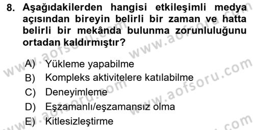 Yeni İletişim Teknolojileri Dersi 2023 - 2024 Yılı (Vize) Ara Sınavı 8. Soru