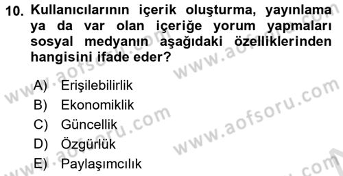 Yeni İletişim Teknolojileri Dersi 2023 - 2024 Yılı (Final) Dönem Sonu Sınav Soruları 10. Soru