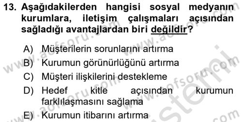 Yeni İletişim Teknolojileri Dersi 2023 - 2024 Yılı (Final) Dönem Sonu Sınav Soruları 13. Soru