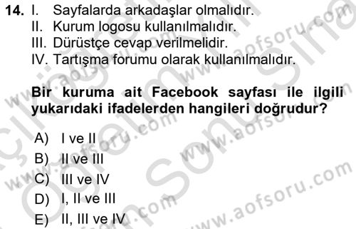 Yeni İletişim Teknolojileri Dersi 2023 - 2024 Yılı (Final) Dönem Sonu Sınav Soruları 14. Soru