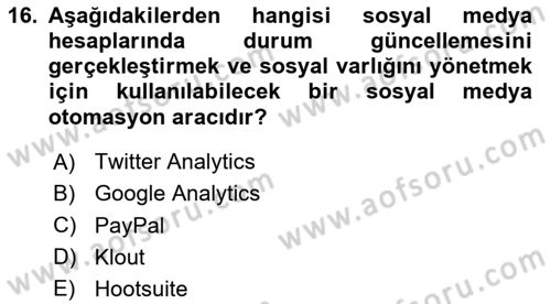 Yeni İletişim Teknolojileri Dersi 2023 - 2024 Yılı (Final) Dönem Sonu Sınav Soruları 16. Soru