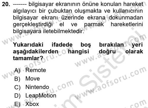 Yeni İletişim Teknolojileri Dersi 2023 - 2024 Yılı (Final) Dönem Sonu Sınav Soruları 20. Soru