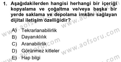 Yeni İletişim Teknolojileri Dersi 2023 - 2024 Yılı Yaz Okulu Sınav Soruları 1. Soru