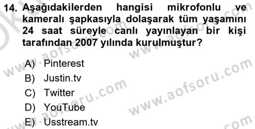 Yeni İletişim Teknolojileri Dersi 2023 - 2024 Yılı Yaz Okulu Sınav Soruları 14. Soru