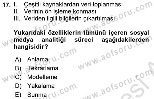 Yeni İletişim Teknolojileri Dersi 2023 - 2024 Yılı Yaz Okulu Sınavı 17. Soru