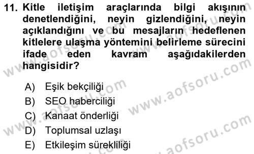 Yeni İletişim Teknolojileri Dersi 2024 - 2025 Yılı (Vize) Ara Sınav Soruları 11. Soru
