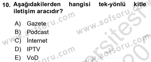 Yeni İletişim Teknolojileri Dersi 2024 - 2025 Yılı (Final) Dönem Sonu Sınav Soruları 10. Soru