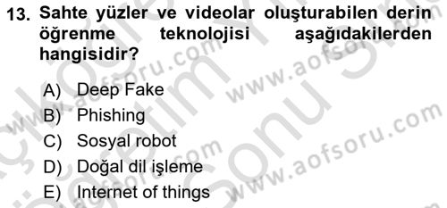 Yeni İletişim Teknolojileri Dersi 2024 - 2025 Yılı (Final) Dönem Sonu Sınav Soruları 13. Soru