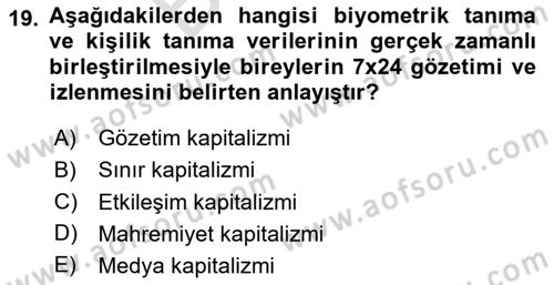 Yeni İletişim Teknolojileri Dersi 2024 - 2025 Yılı (Final) Dönem Sonu Sınav Soruları 19. Soru