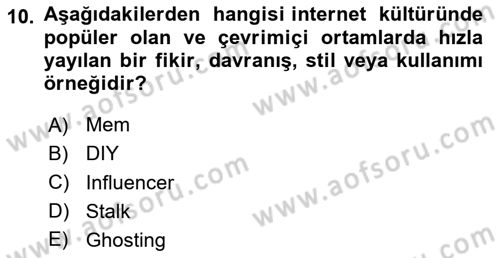 Yeni İletişim Teknolojileri Dersi 2024 - 2025 Yılı Yaz Okulu Sınav Soruları 10. Soru