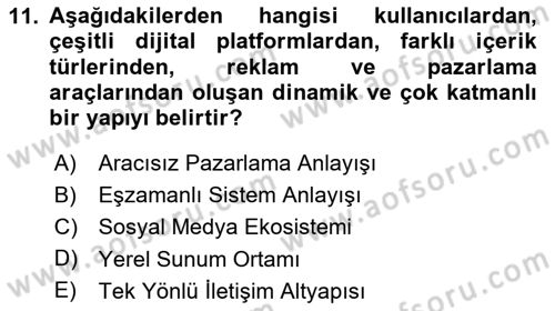 Yeni İletişim Teknolojileri Dersi 2024 - 2025 Yılı Yaz Okulu Sınav Soruları 11. Soru