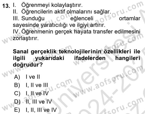 Yeni İletişim Teknolojileri Dersi 2024 - 2025 Yılı Yaz Okulu Sınav Soruları 13. Soru
