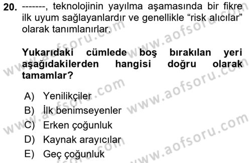 Yeni İletişim Teknolojileri Dersi 2024 - 2025 Yılı Yaz Okulu Sınav Soruları 20. Soru