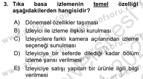 Yeni İletişim Teknolojileri Dersi 2024 - 2025 Yılı Yaz Okulu Sınav Soruları 3. Soru