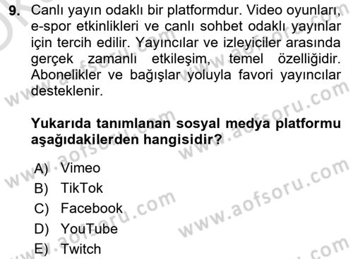 Yeni İletişim Teknolojileri Dersi 2024 - 2025 Yılı Yaz Okulu Sınav Soruları 9. Soru