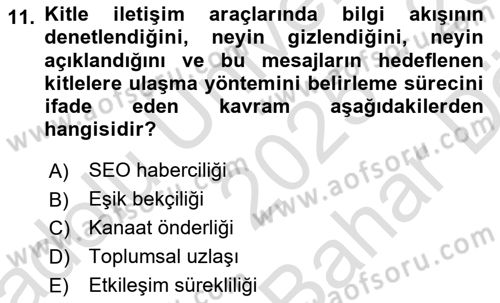 Yeni İletişim Teknolojileri Dersi 2025 - 2026 Yılı (Vize) Ara Sınav Soruları 11. Soru