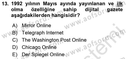 Yeni İletişim Teknolojileri Dersi 2025 - 2026 Yılı (Vize) Ara Sınav Soruları 13. Soru