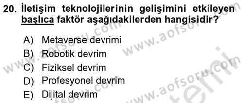 Yeni İletişim Teknolojileri Dersi 2025 - 2026 Yılı (Final) Dönem Sonu Sınav Soruları 20. Soru
