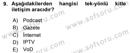 Yeni İletişim Teknolojileri Dersi 2025 - 2026 Yılı (Final) Dönem Sonu Sınav Soruları 9. Soru