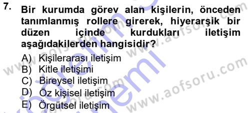Halkla İlişkiler Ve İletişim Dersi 2014 - 2015 Yılı (Vize) Ara Sınav Soruları 7. Soru