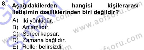 Halkla İlişkiler Ve İletişim Dersi 2014 - 2015 Yılı (Vize) Ara Sınav Soruları 8. Soru