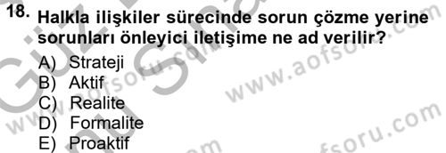Halkla İlişkiler Ve İletişim Dersi 2014 - 2015 Yılı (Final) Dönem Sonu Sınav Soruları 18. Soru