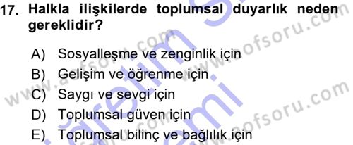 Halkla İlişkiler Ve İletişim Dersi Ara Sınavı Deneme Sınav Soruları 17. Soru