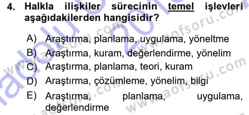 Halkla İlişkiler Ve İletişim Dersi Ara Sınavı Deneme Sınav Soruları 4. Soru
