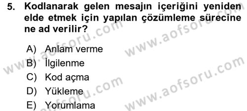 Halkla İlişkiler Ve İletişim Dersi Ara Sınavı Deneme Sınav Soruları 5. Soru