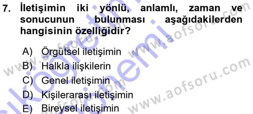 Halkla İlişkiler Ve İletişim Dersi 2015 - 2016 Yılı (Vize) Ara Sınav Soruları 7. Soru