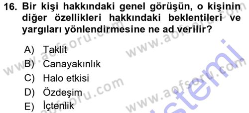 Halkla İlişkiler Ve İletişim Dersi 2015 - 2016 Yılı (Final) Dönem Sonu Sınav Soruları 16. Soru