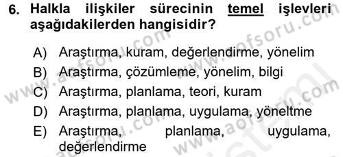 Halkla İlişkiler Ve İletişim Dersi 2015 - 2016 Yılı Tek Ders Sınav Soruları 6. Soru
